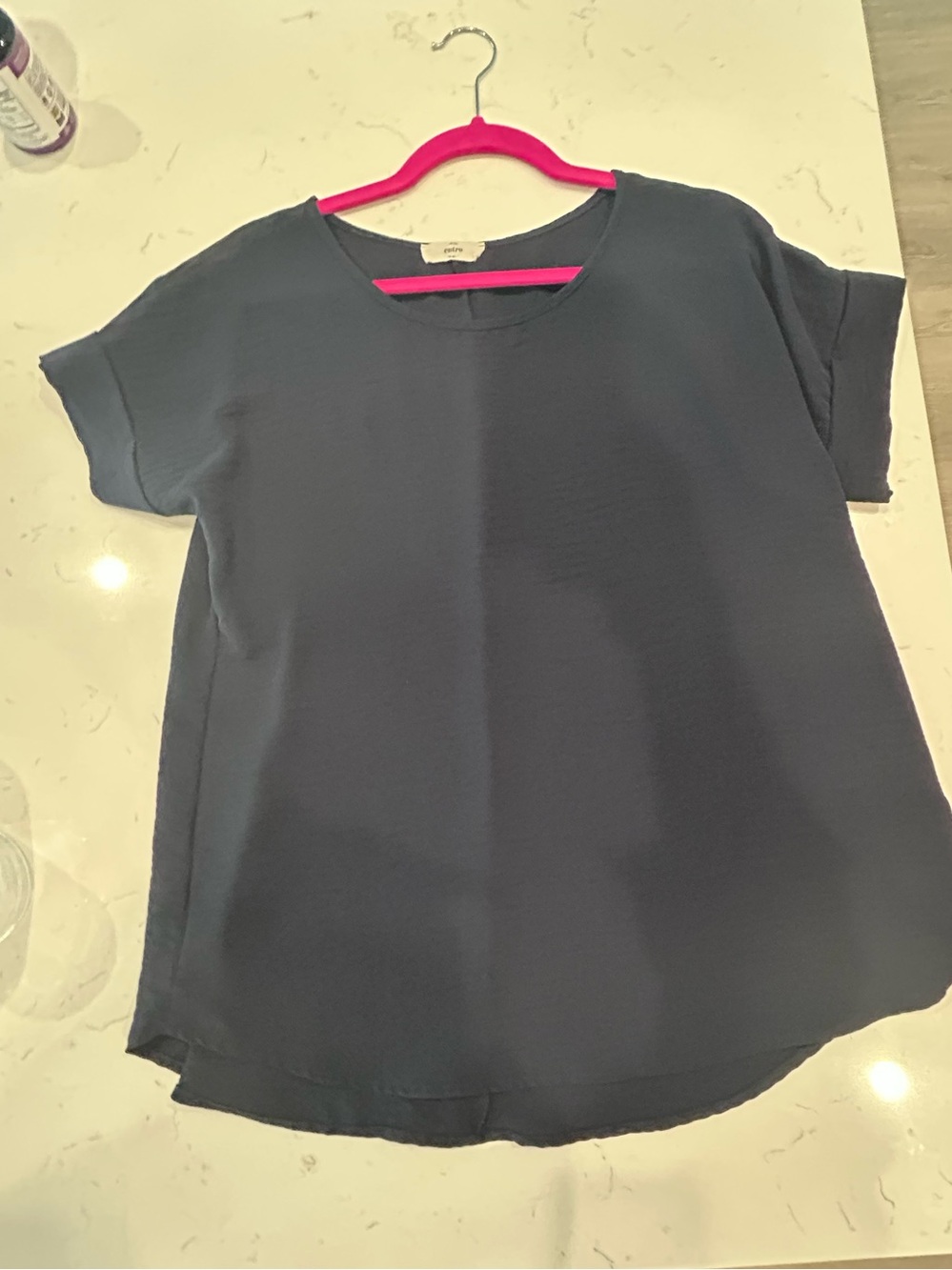 entro Navy Short Sleeve Boxy Blouse Small